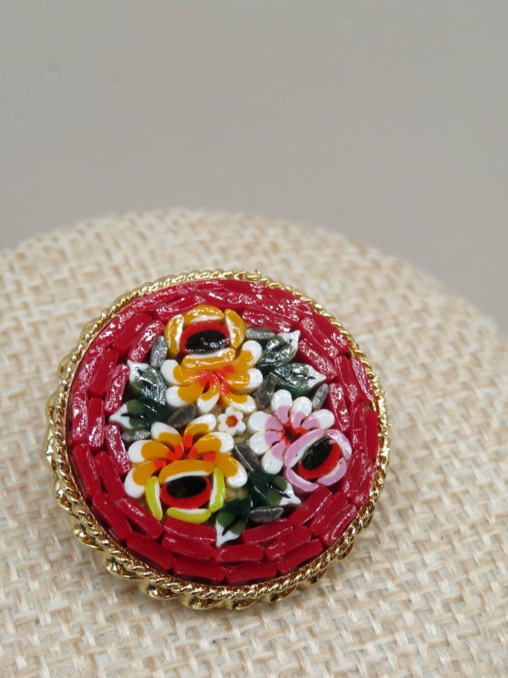 Vintage Italy Micro Mosaic Floral Brooch - Picture 4 of 10